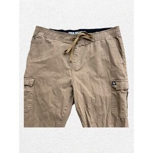 TRUE RELIGION Cargo Jogger Pants Tan Elastic Waist Drawstring Logo Mens XL